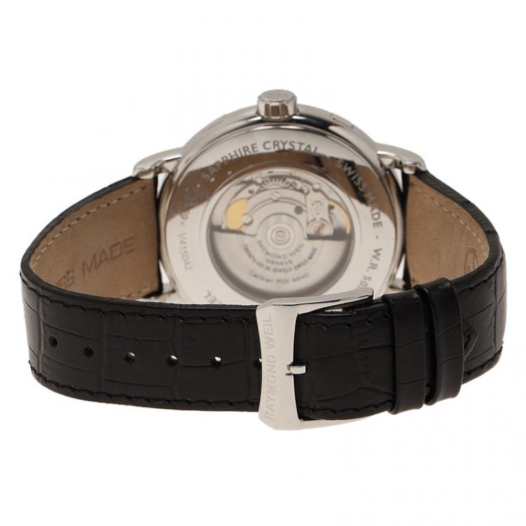 Pre Owned Raymond Weil Silver Stainless Steel Maestro Moonphase Men's Wristwatch 44MM