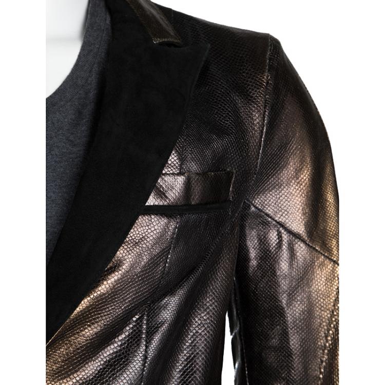 Pre Owned Roberto Cavalli SS'08 Metallic Snakeskin Karung Leather Jacket L