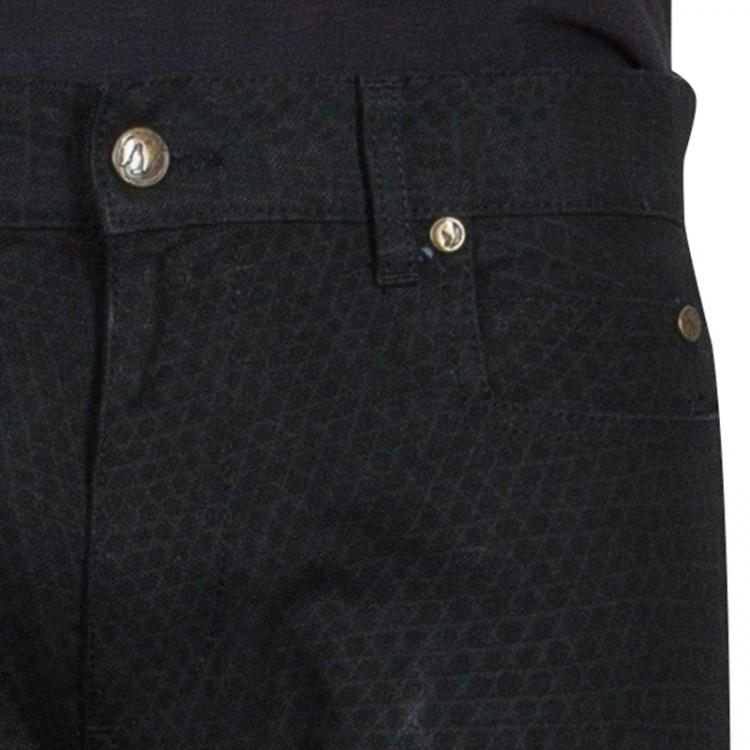 Pre Owned Roberto Cavalli Black Snakeskin Print Denim Jeans M