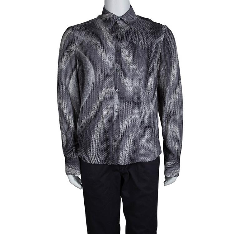 Pre Owned Roberto Cavalli Grey Button Front Silk Shirt M