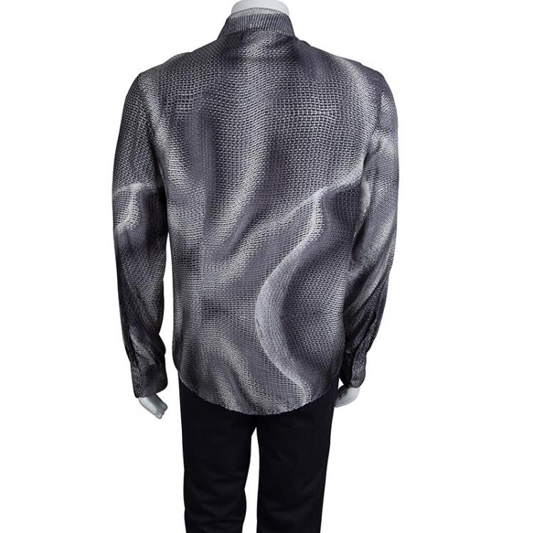 Pre Owned Roberto Cavalli Grey Button Front Silk Shirt M