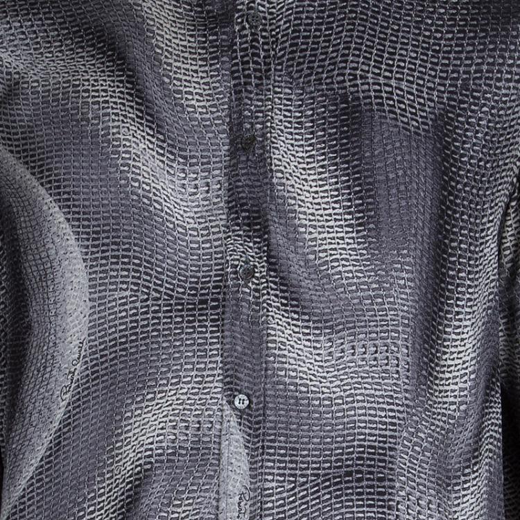 Pre Owned Roberto Cavalli Grey Button Front Silk Shirt M