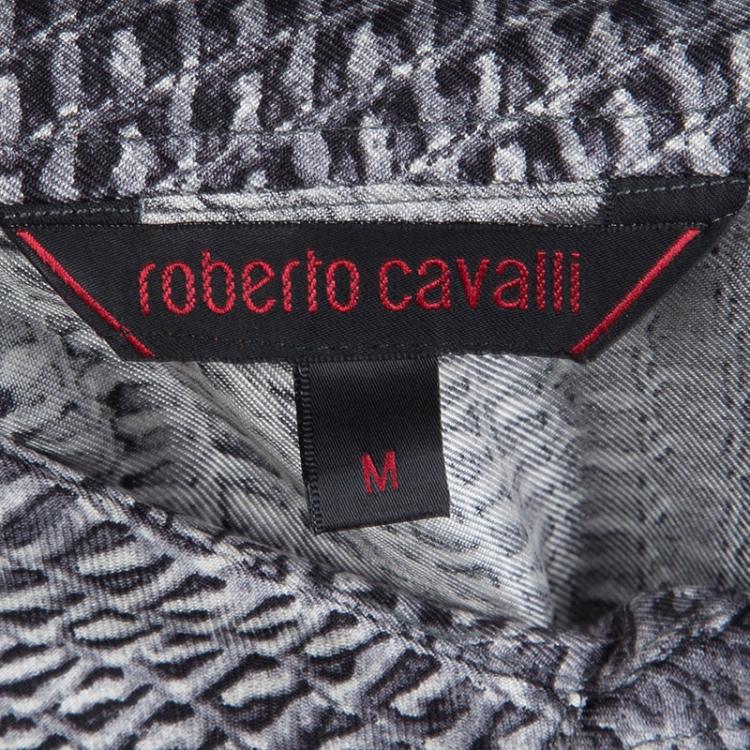 Pre Owned Roberto Cavalli Grey Button Front Silk Shirt M