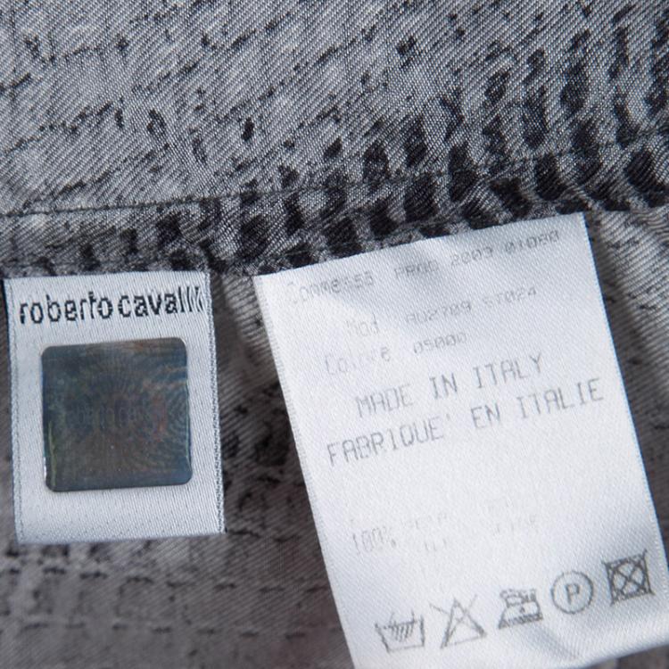 Pre Owned Roberto Cavalli Grey Button Front Silk Shirt M