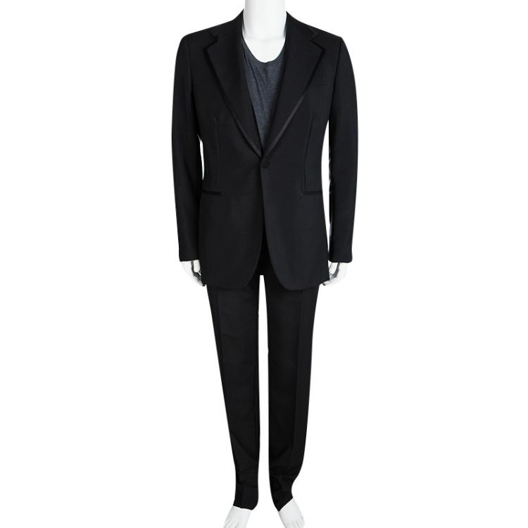 Pre Owned Roberto Cavalli Black Wool Tuxedo Suit L