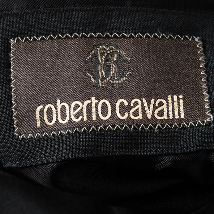 Pre Owned Roberto Cavalli Black Wool Tuxedo Suit L