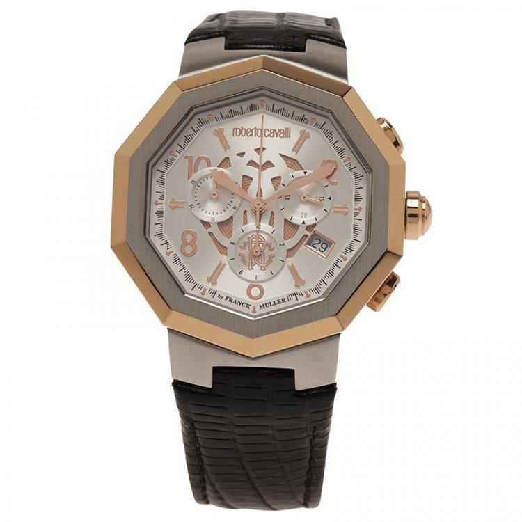 Pre Owned Roberto Cavalli Silver Stainless Steel RV1G003L0051 Men's Wristwatch 42MM