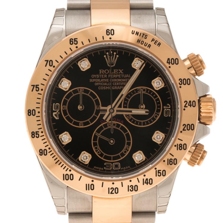 Pre Owned Rolex Black Stainless Steel and Gold Cosmograph Daytona Men's Wristwatch 38 mm