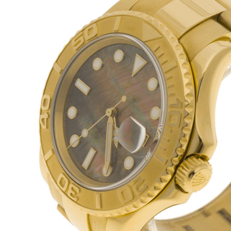 Pre Owned Rolex Dark Mother of Pearl Dial  18K Yellow Gold Yachtmaster Men's Wristwatch 40 mm