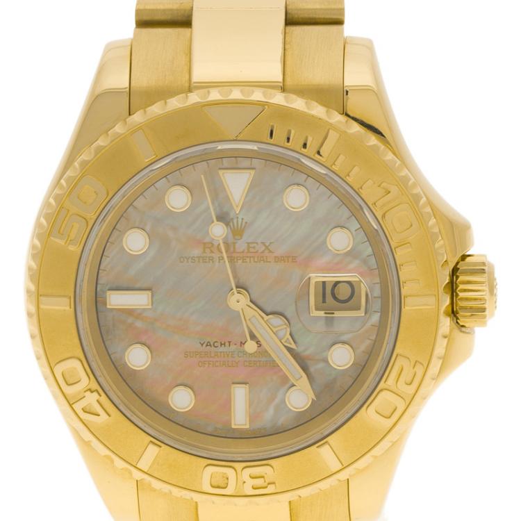 Pre Owned Rolex Dark Mother of Pearl Dial  18K Yellow Gold Yachtmaster Men's Wristwatch 40 mm