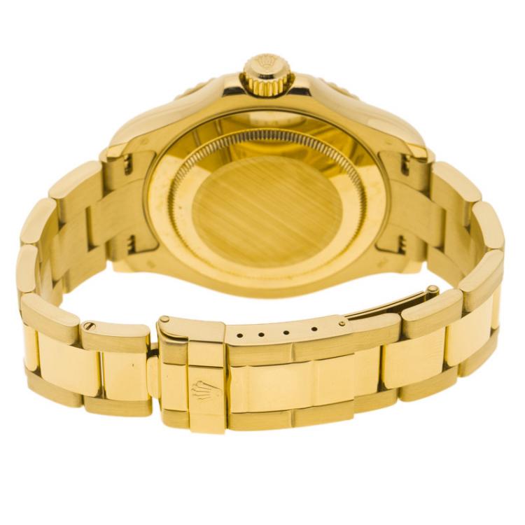 Pre Owned Rolex Dark Mother of Pearl Dial  18K Yellow Gold Yachtmaster Men's Wristwatch 40 mm