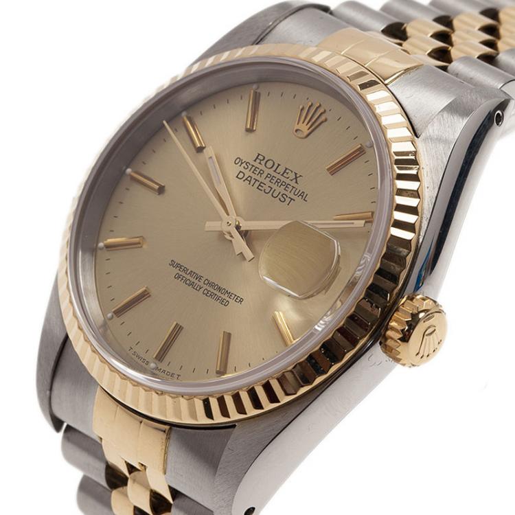 Pre Owned Rolex Gold Stainless Steel and Yellow Gold Datejust Men's Wristwatch 36MM