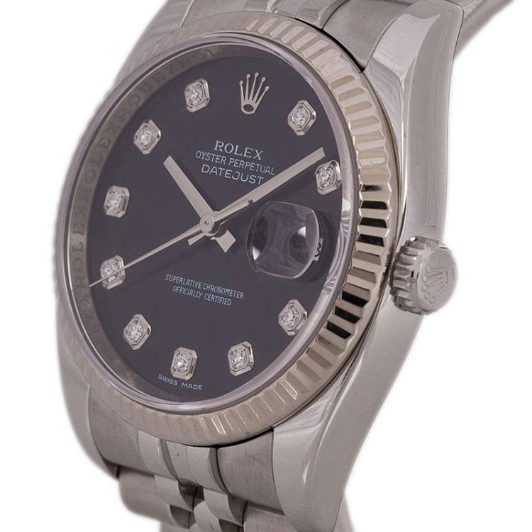 Pre Owned Rolex Black Stainless Steel Datejust Men's Wristwatch 36MM