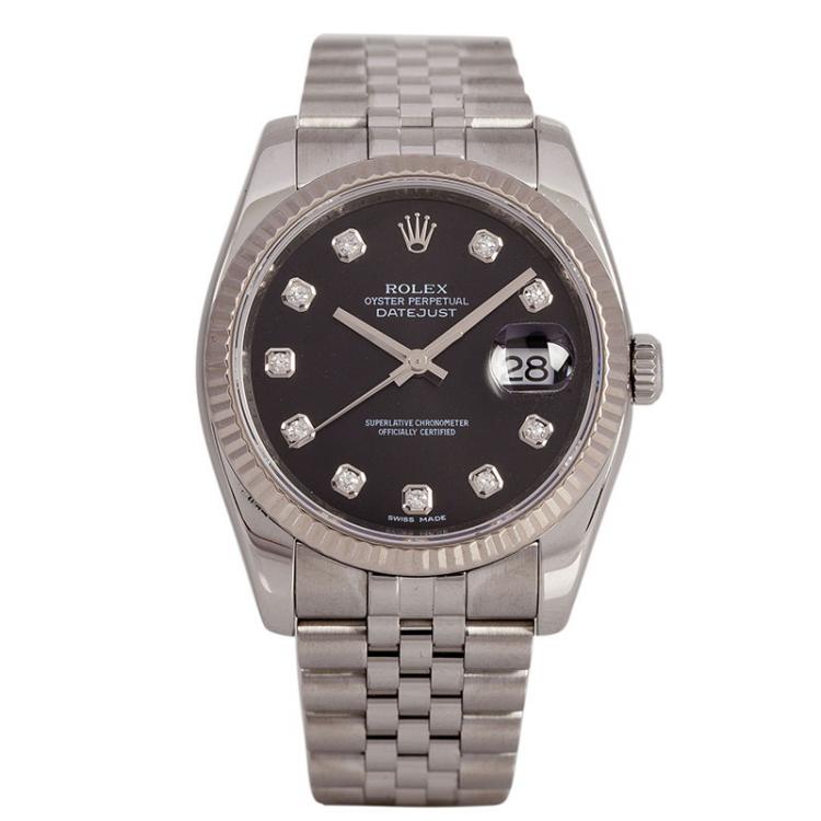 Pre Owned Rolex Black Stainless Steel Datejust Men's Wristwatch 36MM