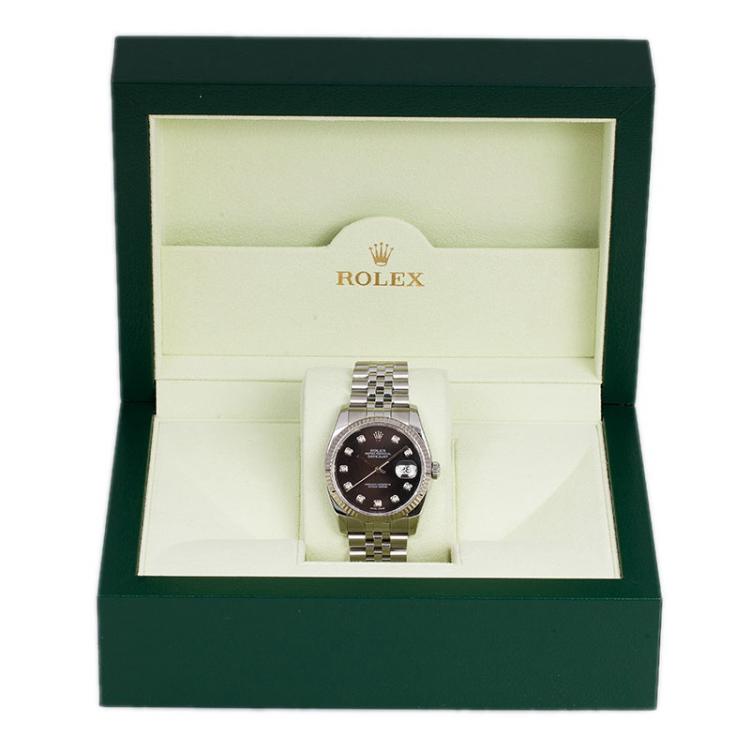 Pre Owned Rolex Black Stainless Steel Datejust Men's Wristwatch 36MM