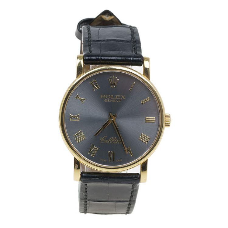 Pre Owned Rolex Grey 18K Yellow Gold Cellini Men's Wristwatch 30MM