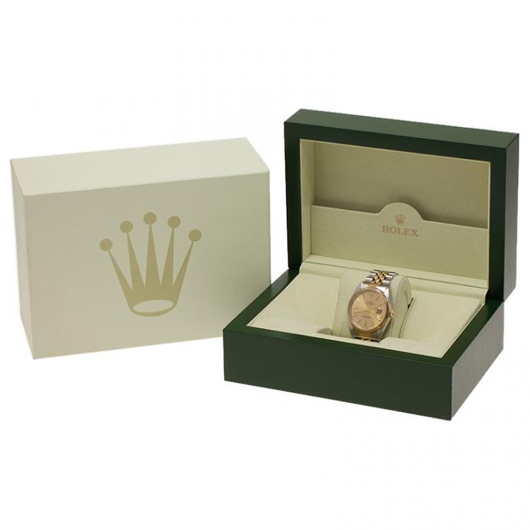 Pre Owned Rolex Champagne Stainless Steel and 18K Yellow gold Datejust Unisex Wristwatch 36MM