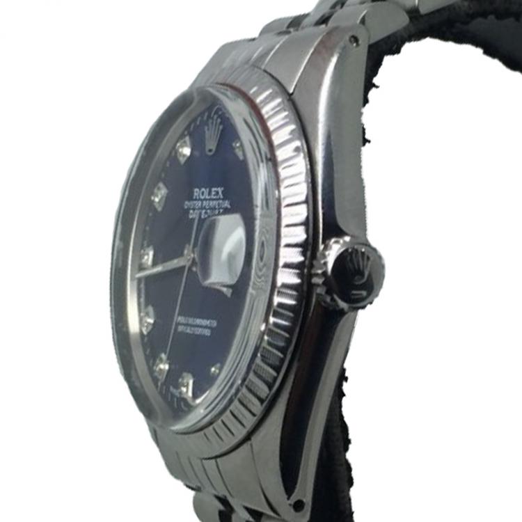 Pre Owned Rolex Blue Stainless Steel Datejust Men's Wristwatch 36MM