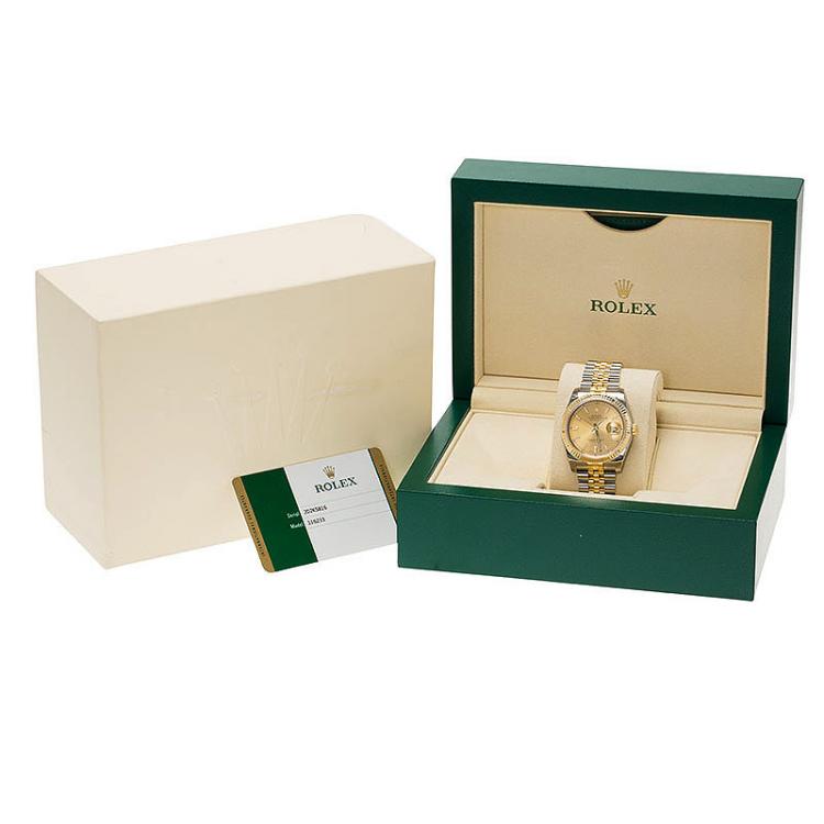 Pre Owned Rolex Champagne Stainless Steel and 18K Yellow gold Datejust Unisex Wristwatch 36MM