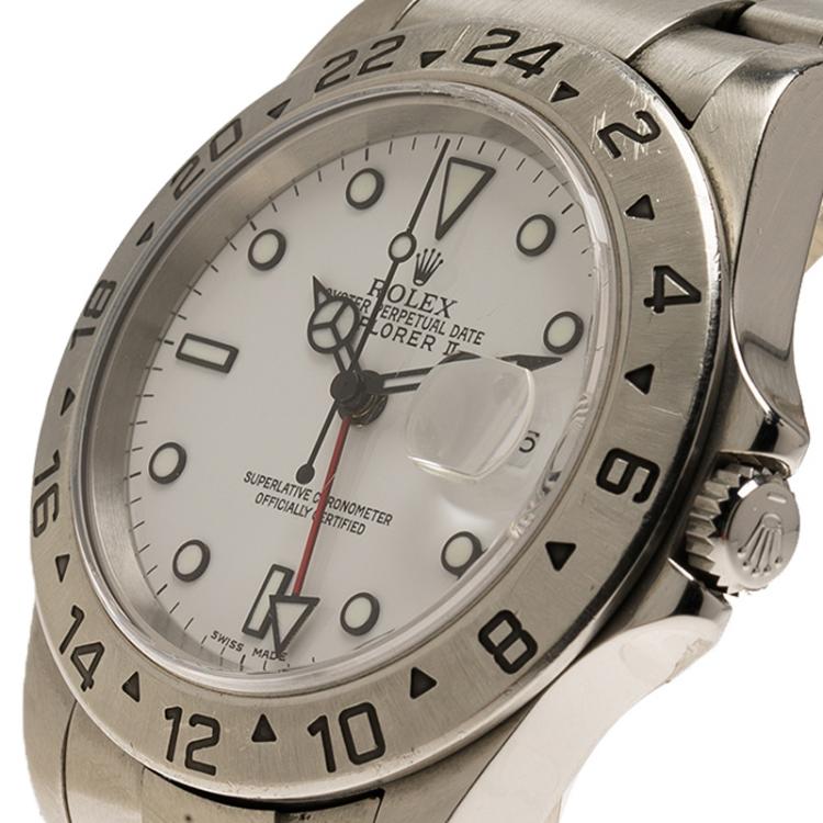 Pre Owned Rolex White Stainless Steel Explorer II Men's Wristwatch 42MM