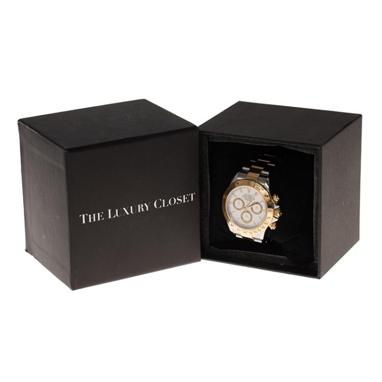 Pre Owned Rolex White Stainless Steel and 18K Yellow Gold Cosmograph Daytona 116523 Men's Wristwatch 40MM