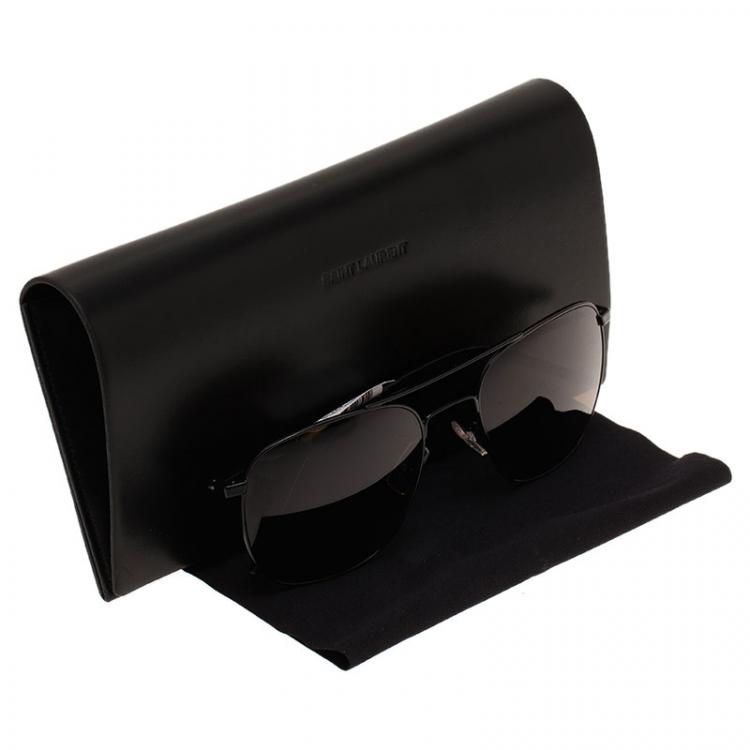 Pre Owned Saint Laurent Paris Black 006EW Round Aviators 