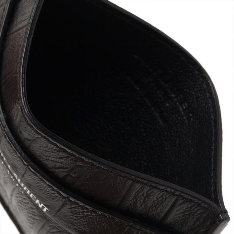 Pre Owned Saint Laurent Paris Black Alligator Embossed Card Holder 