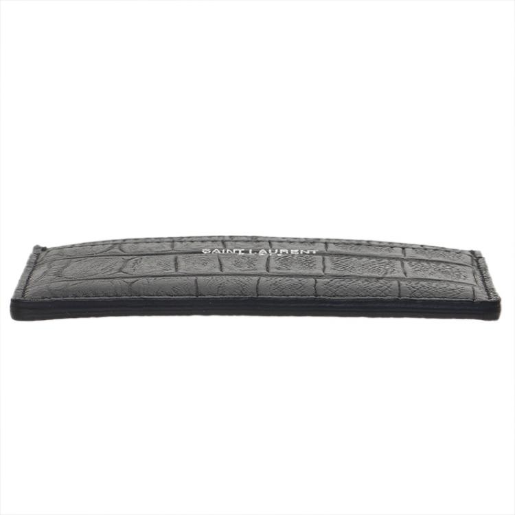 Pre Owned Saint Laurent Paris Black Alligator Embossed Card Holder 