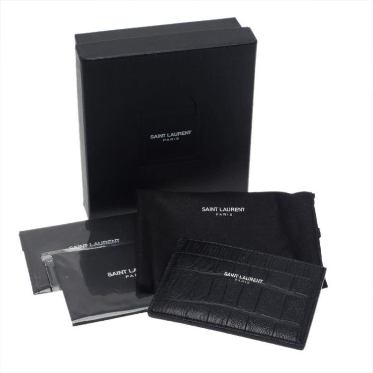 Pre Owned Saint Laurent Paris Black Alligator Embossed Card Holder 