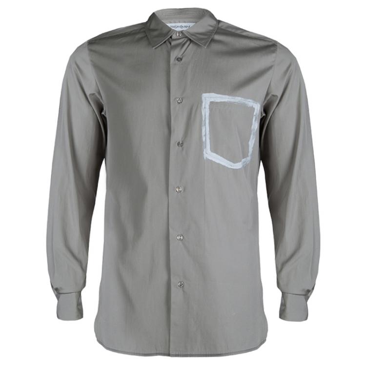 Pre Owned Saint Laurent Paris Grey Long Sleeve Buttondown Cotton Shirt M