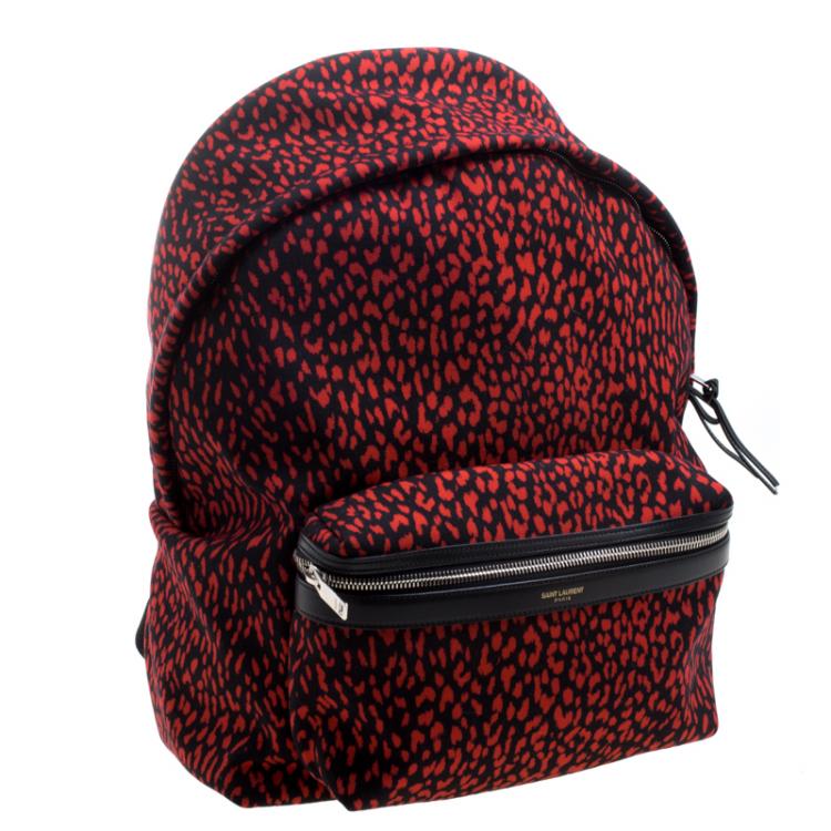 Pre Owned Saint Laurent Paris Black/Red Printed Canvas Hunting Backpack