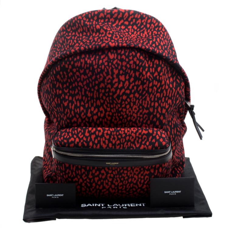 Pre Owned Saint Laurent Paris Black/Red Printed Canvas Hunting Backpack