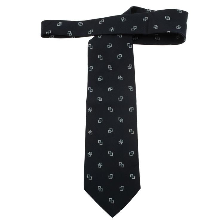 Pre Owned Saint Laurent Paris Dark Blue Woven Silk Tie