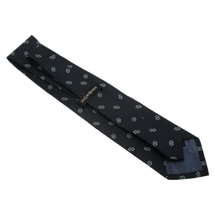 Pre Owned Saint Laurent Paris Dark Blue Woven Silk Tie