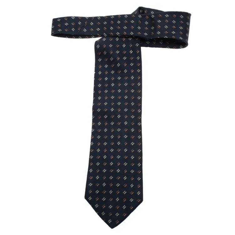 Pre Owned Saint Laurent Paris Dark Blue Woven Silk Tie