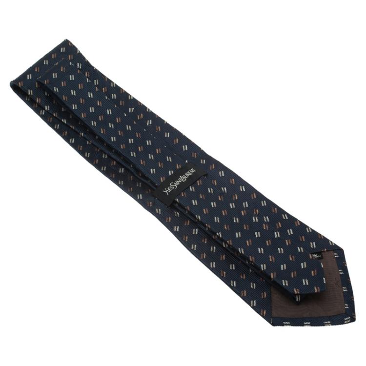 Pre Owned Saint Laurent Paris Dark Blue Woven Silk Tie