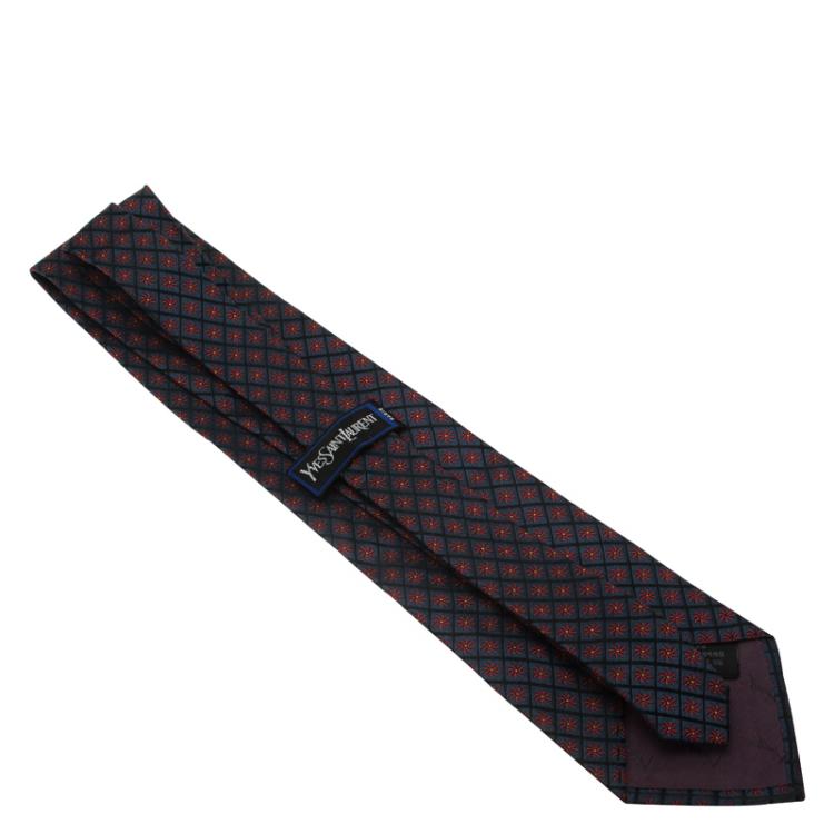 Pre Owned Saint Laurent Paris Blue and Red Floral Silk Tie