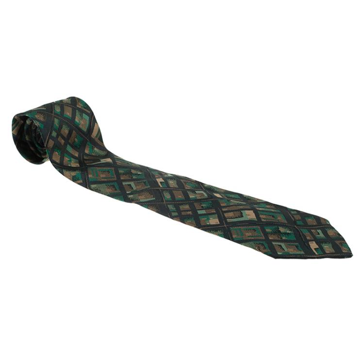 Pre Owned Saint Laurent Paris Green and Blue Woven Silk Tie