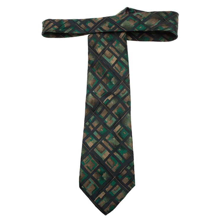 Pre Owned Saint Laurent Paris Green and Blue Woven Silk Tie