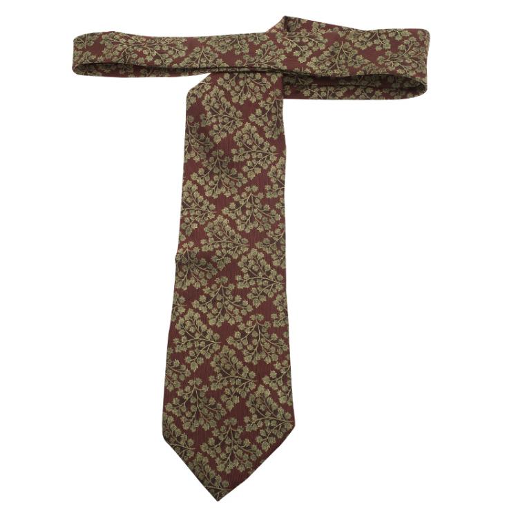 Pre Owned Saint Laurent Paris Brown Leaf Woven Silk Tie