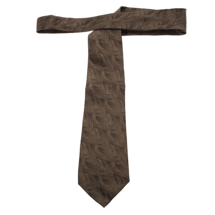 Pre Owned Saint Laurent Paris Brown Metallic Silk Tie