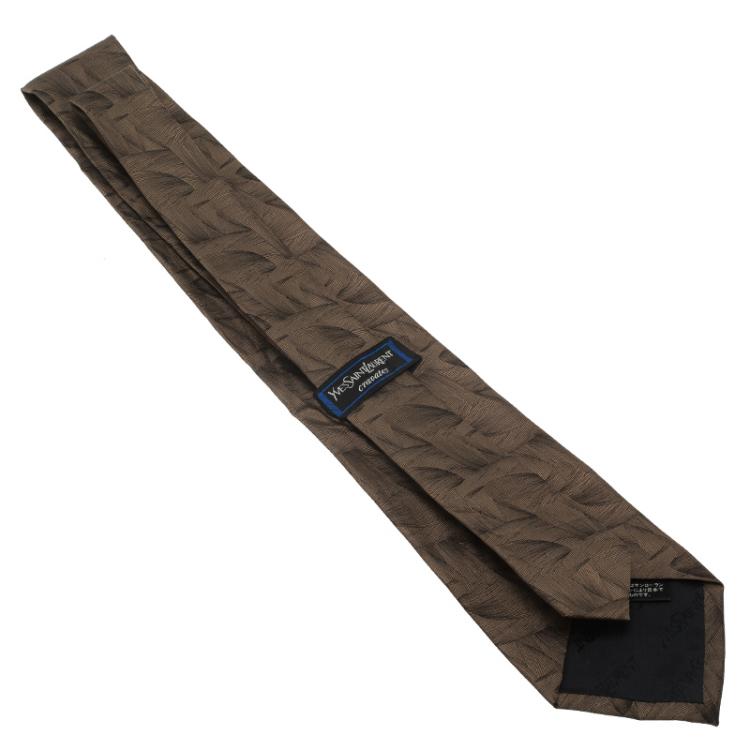 Pre Owned Saint Laurent Paris Brown Metallic Silk Tie