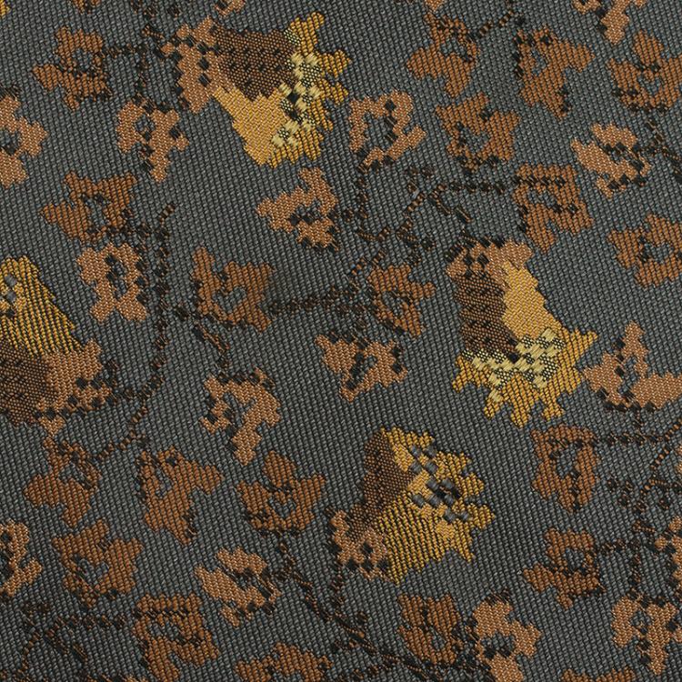 Pre Owned Saint Laurent Paris Green and Grey Woven Silk Tie