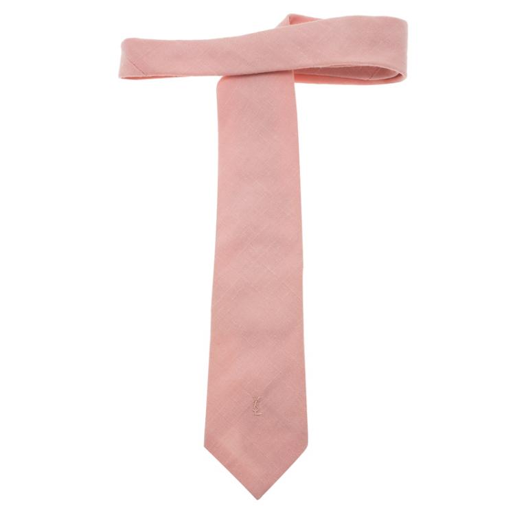 Pre Owned Saint Laurent Paris Pink Logo Linen Tie