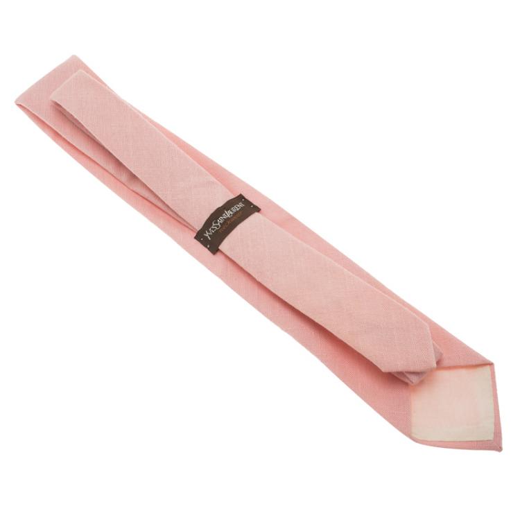 Pre Owned Saint Laurent Paris Pink Logo Linen Tie