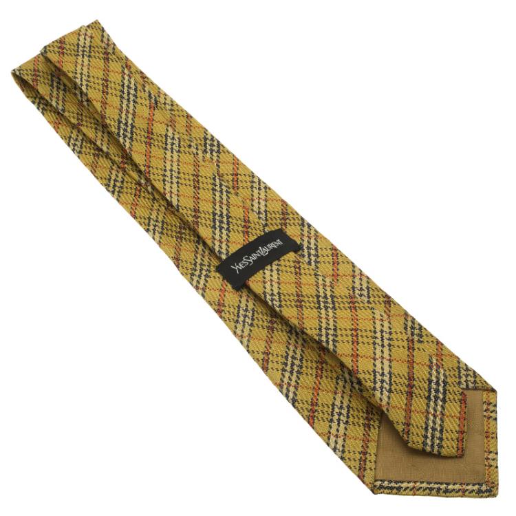 Pre Owned Saint Laurent Paris Yellow Tartan Print Silk Tie