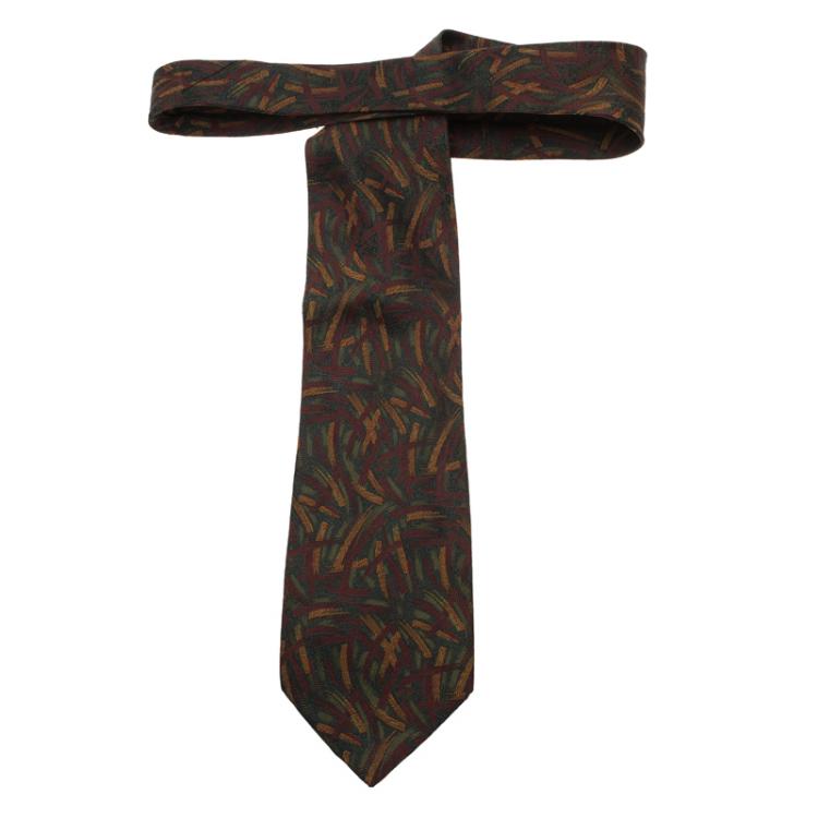 Pre Owned Saint Laurent Paris Green and Red Woven Silk Tie