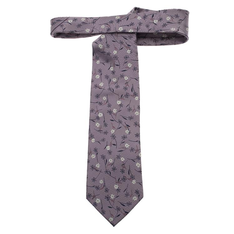 Pre Owned Saint Laurent Paris Purple Floral Woven Silk Tie