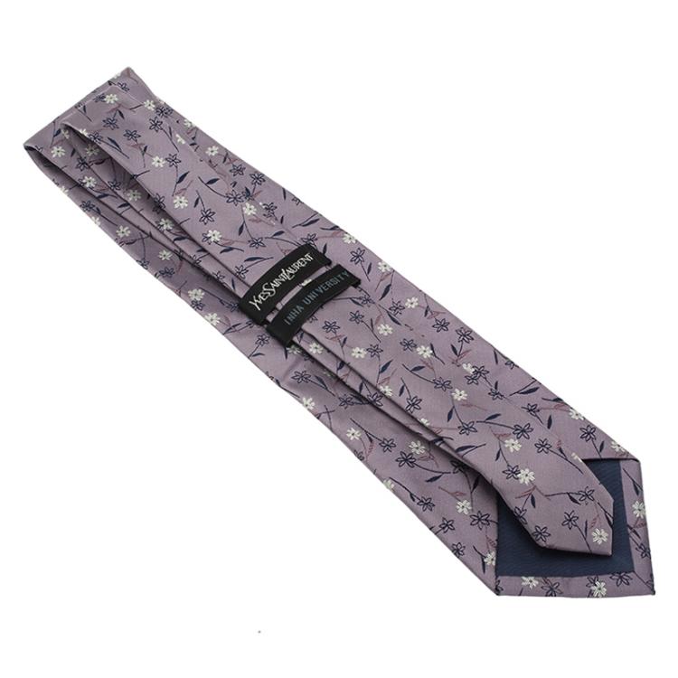 Pre Owned Saint Laurent Paris Purple Floral Woven Silk Tie