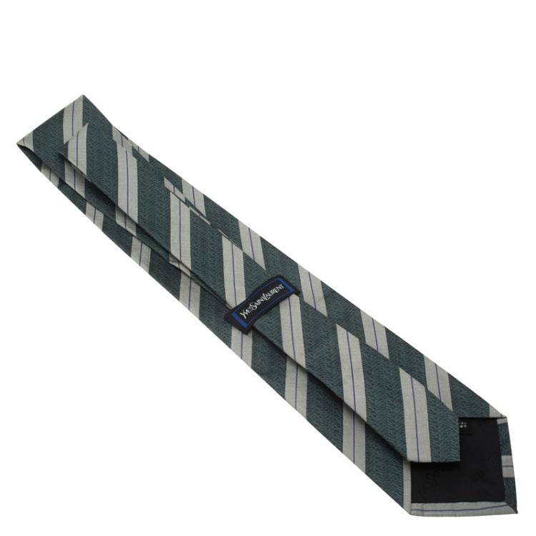 Pre Owned Saint Laurent Paris Grey and Blue Striped Silk Tie